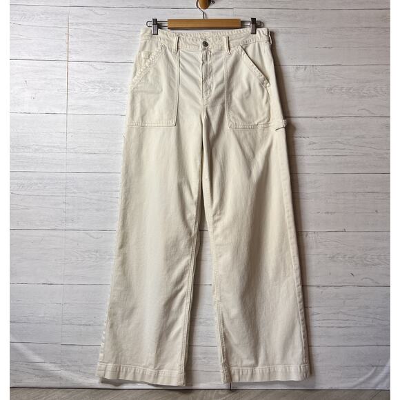 American Eagle Jeans Womens Size 12 Ivory Stretch Super High-Rise Baggy Wide Leg - Picture 6 of 16